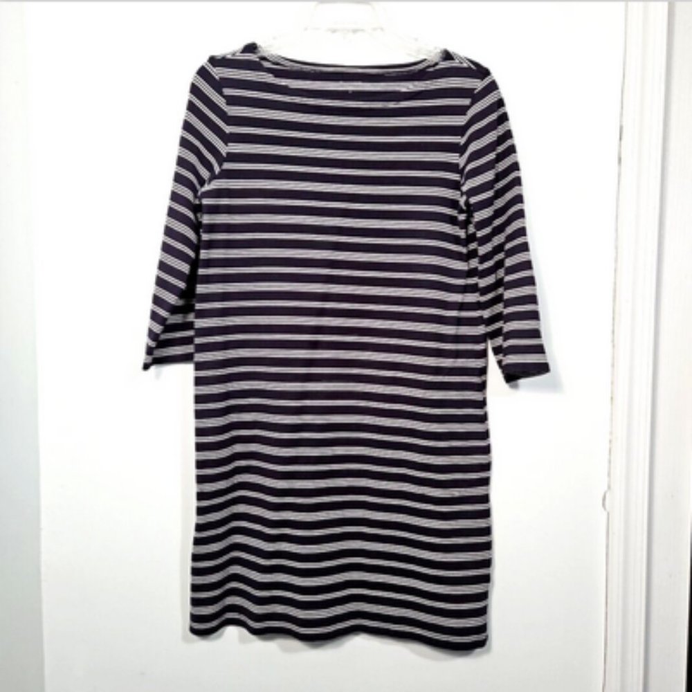 Garnet Hill T-shirt Dress 6 Organic Pima Cotton Navy Blue Stripe Office Coastal